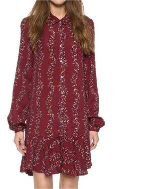 Free People Slubby Crinkle Women’s Floral Button-Down  Shirt Dress size XS